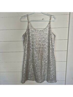 MM Couture By Miss Me Silver Sequin Mini Dress Lined With Side Zipper
